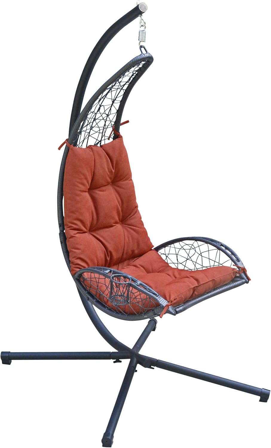 Cushioned Rattan Wicker Hanging Chair with Stand