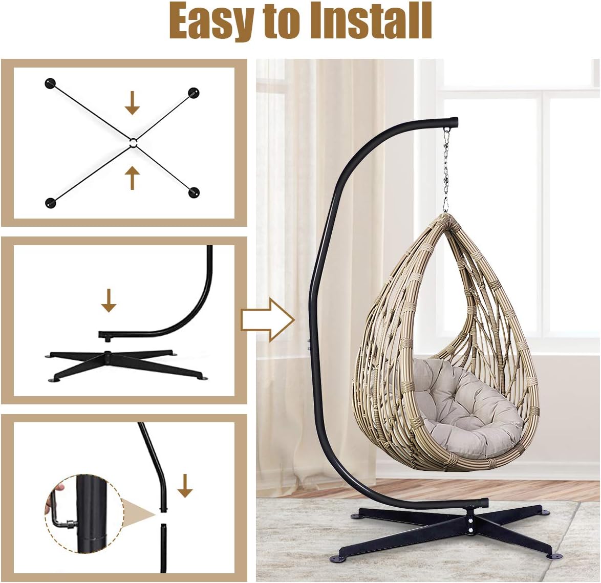 RELAX4LIFE Hammock Stand Heavy Duty Portable & Detachable C Stand for Hanging Hammock, Air Porch, Swing Chair, Outdoor & Indoor Usage