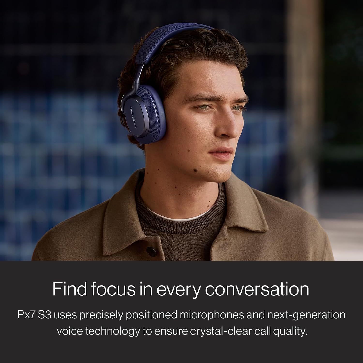 Bowers & Wilkins Px7 S3 Over-Ear Headphones, High-Resolution Sound, Comfortable Fit, Bluetooth, Active Noise Cancelling & Transparency Mode, 30-Hour Playtime, Quick Charge Support, Frost Blue
