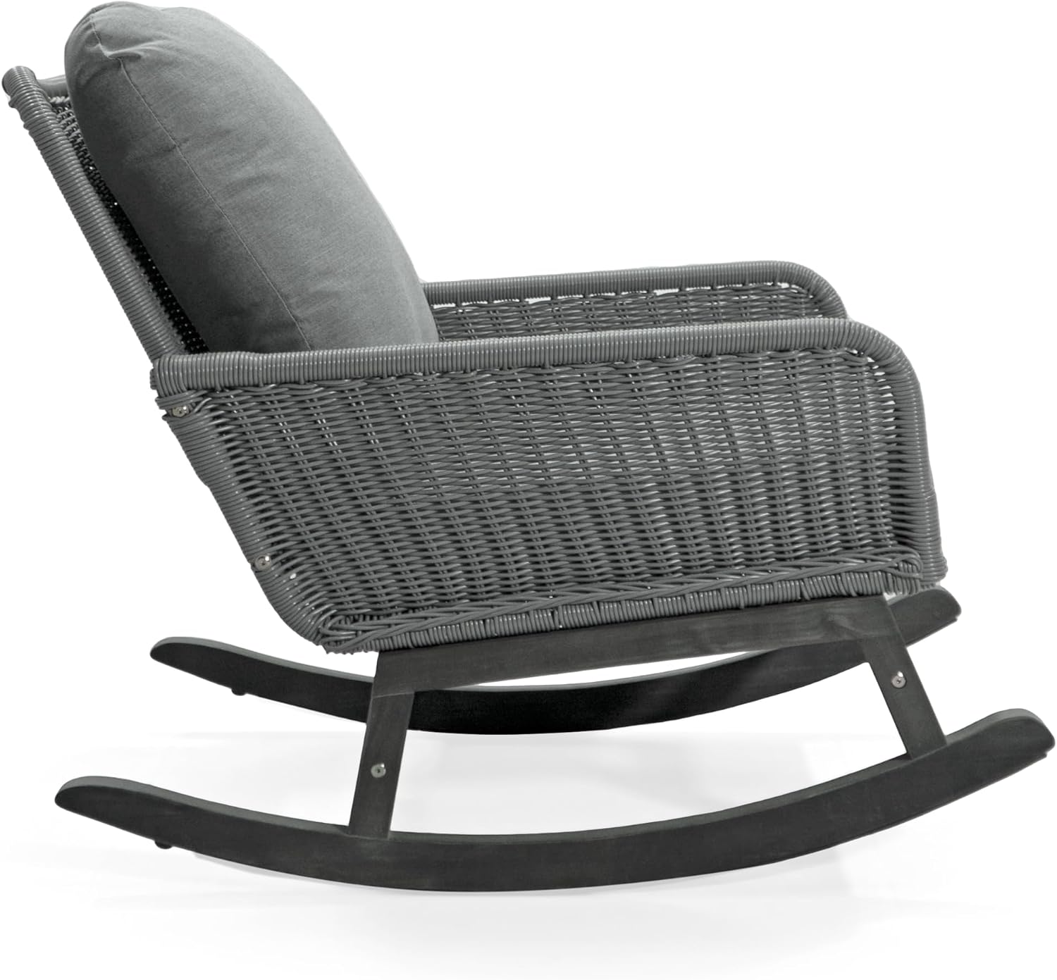 Christopher Knight Home Nadine Patio Rocking Chair, Wicker Rocker, Wood Leg Rocking Chair, PE Rattan Wicker Chair, Rocking Chair with Cushions, Comfort Wicker Rocker for Backyard Balcony Porch, Gray