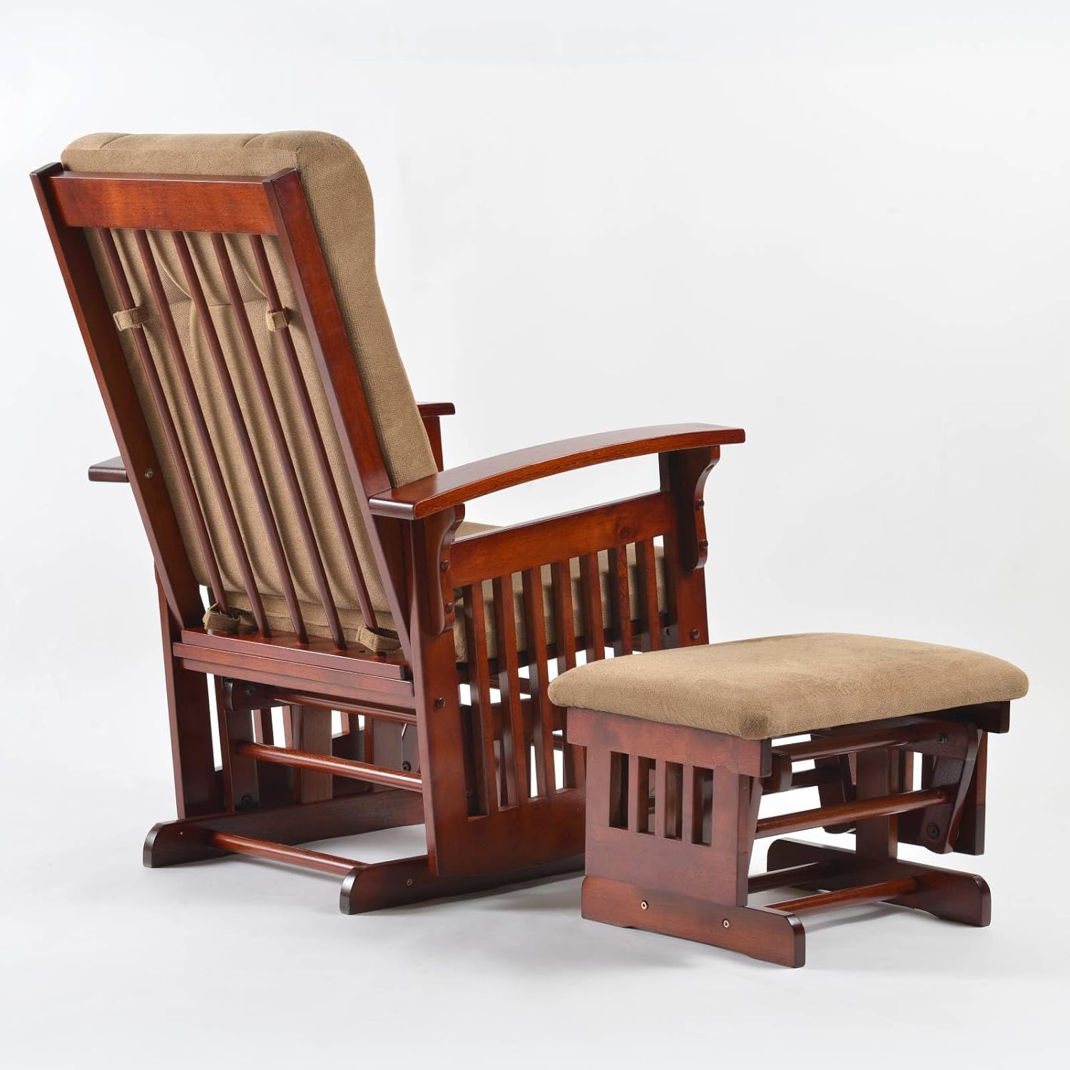 Glider Rocking Chair Nursery with Ottoman Smooth Rocking Motion, Easy to Assemble, Solid Hardwood Base Indoor Adult (Coffee)