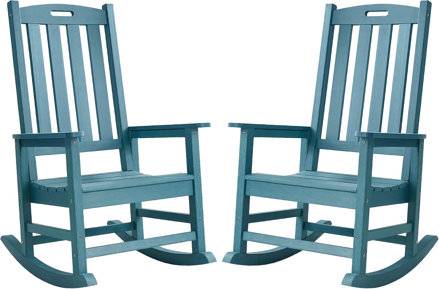 Psilvam Oversized Outdoor Rocking Chair Set of 2, Porch Rocker with 21' Wide Seat and 32' Tall Backrest, Pre-Assembled with Most Components for Effortless Installation (Blue)