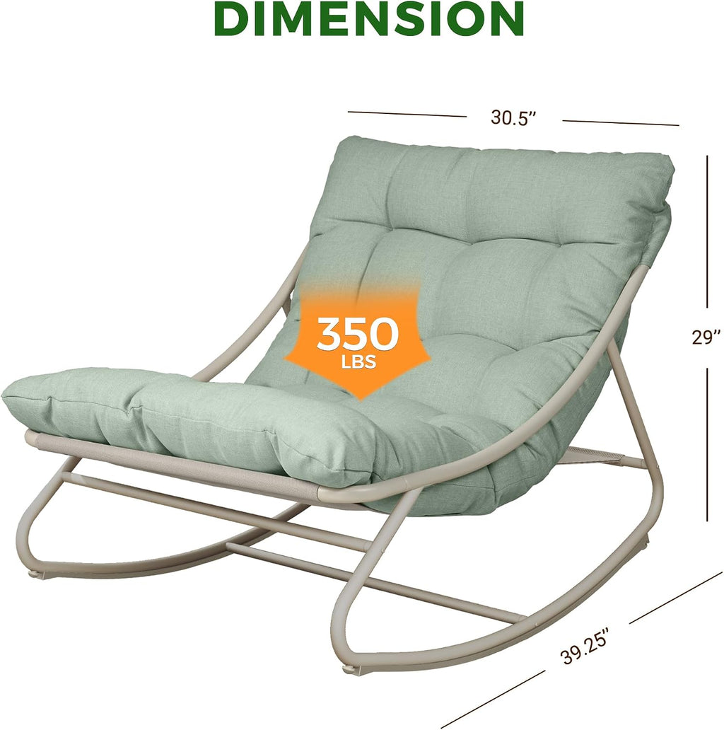 Grand patio Outdoor Rocking Chair, Metal Lounge Rocking Chair with Thick Cushion, Comfy Modern Rocker for Patio Porch Deck Backyard, Green