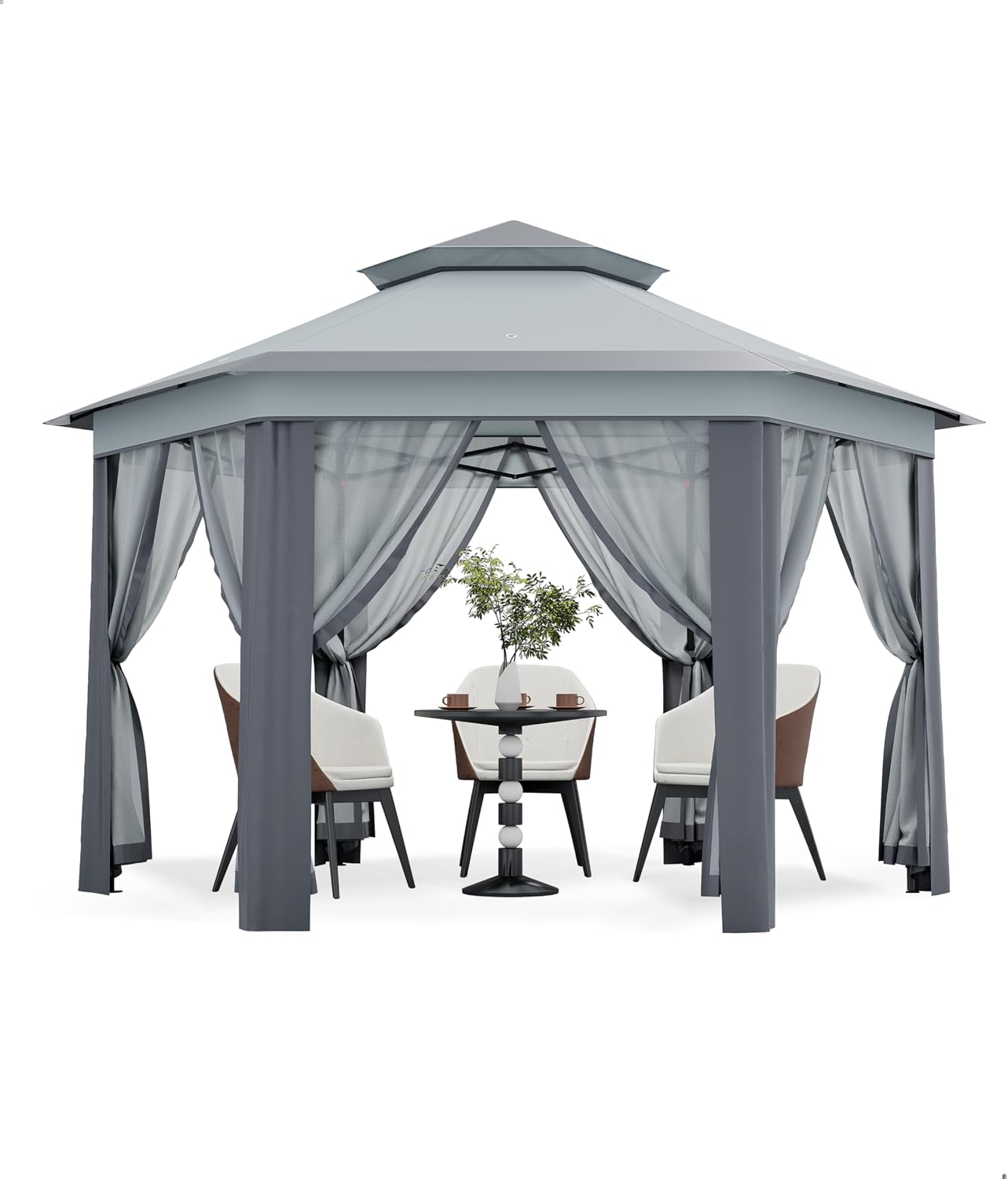 Hipicute 13 x 13 Ft Pop Up Hexagonal Gazebo, Outdoor Canopy Shelter, Pop up Gazebos Tent with Netting and Strong Steel Frame for Patio Lawn Backyard and Deck - Gray