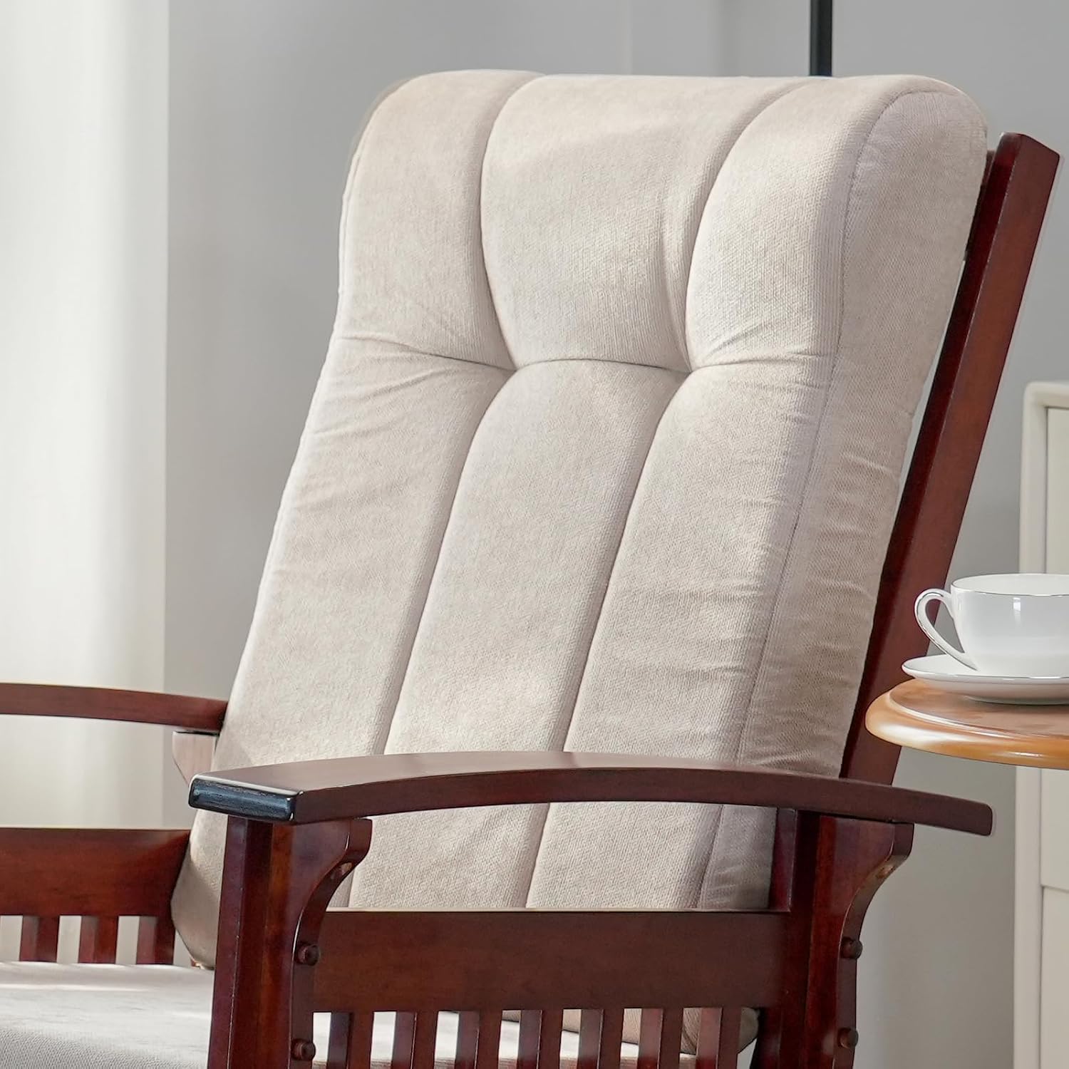 Glider Rocking Chair Nursery with Ottoman Smooth Rocking Motion, Easy to Assemble, Solid Hardwood Base Indoor Adult (Cream White)