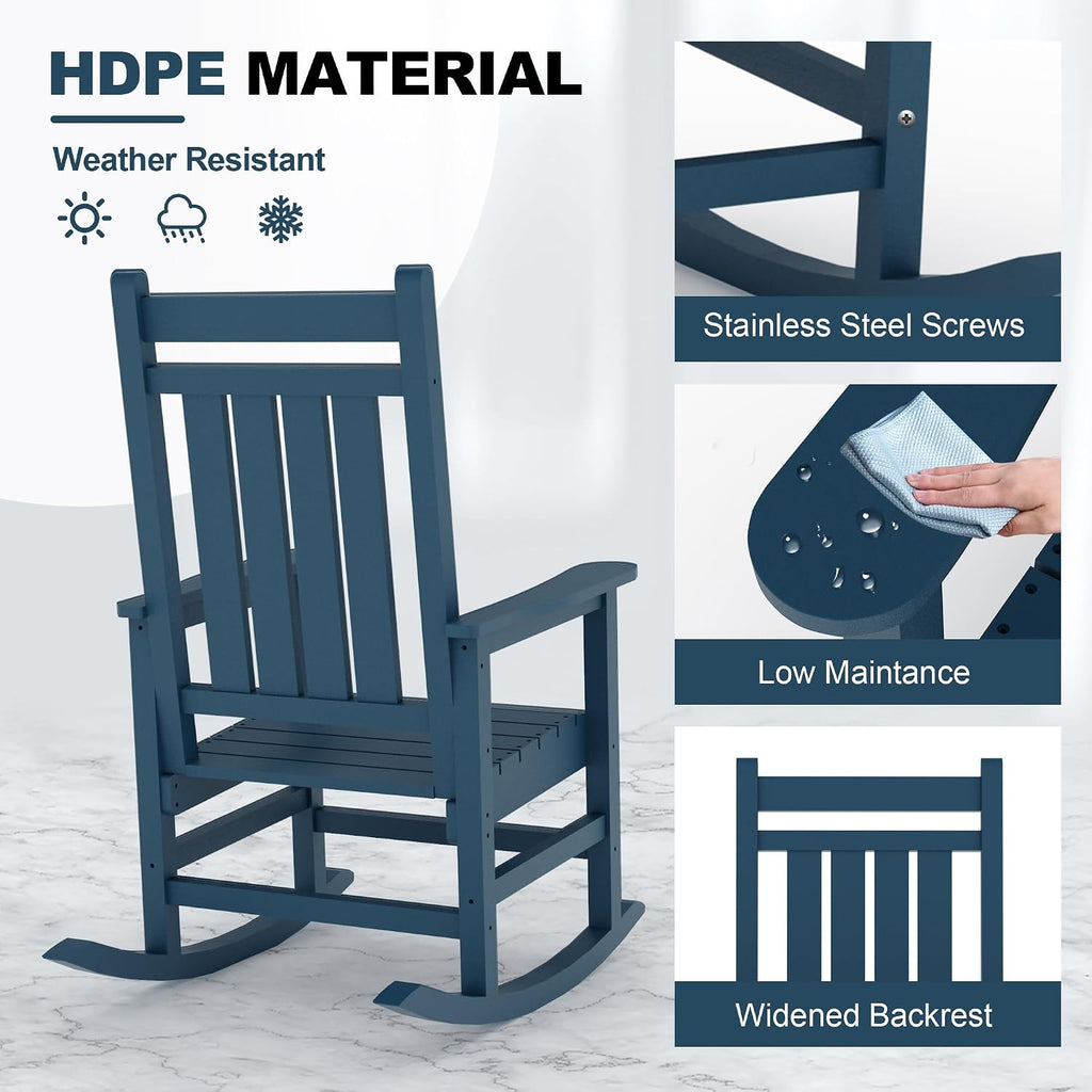 GarveeLife HDPE All Weather Resistant Rocking Chairs, Weather Resistant Poly Plastic Rocker Oversized, High Back Porch Rocker Chair, Patio Rocking Chairs for Outside