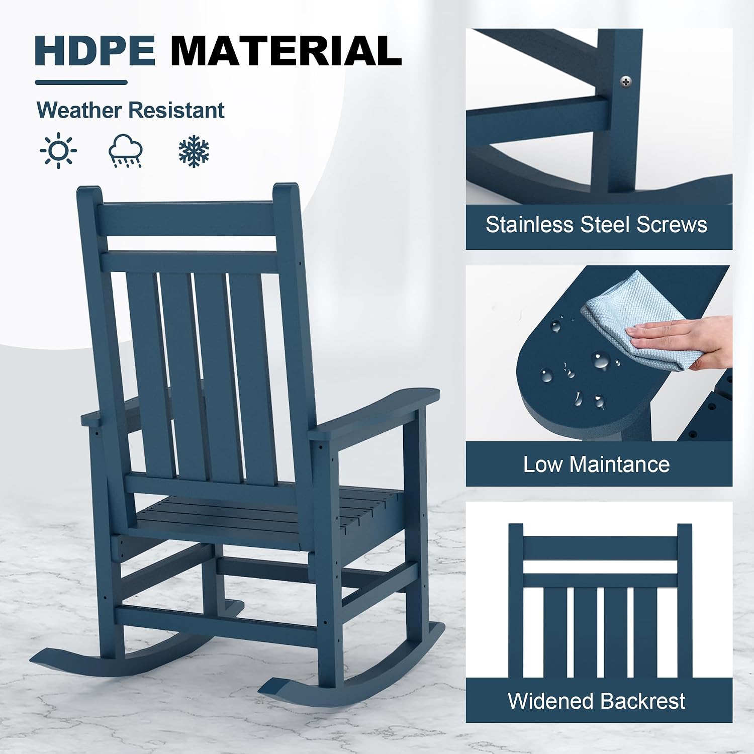 GarveeLife HDPE All Weather Resistant Rocking Chairs, Weather Resistant Poly Plastic Rocker Oversized, High Back Porch Rocker Chair, Patio Rocking Chairs for Outside