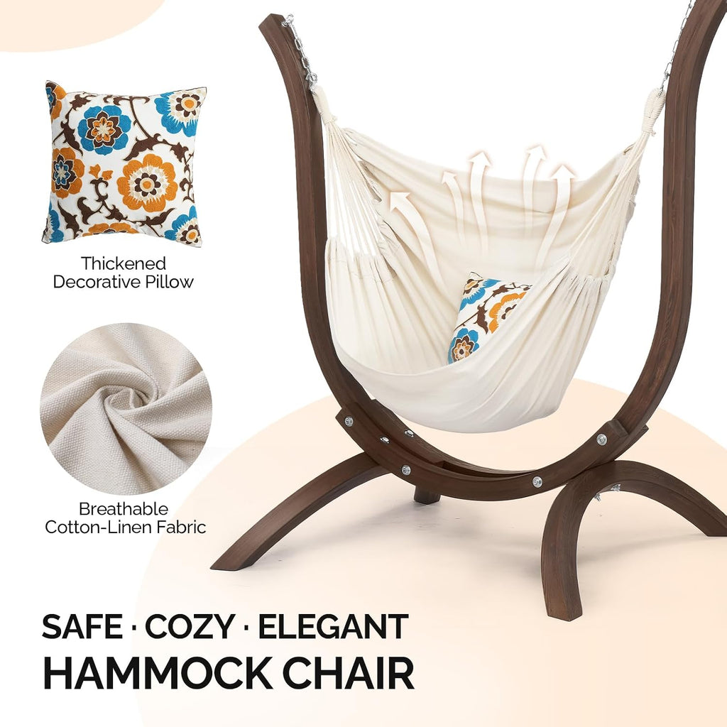 Oncloud Boho Hanging Chair Set - Modern Boho Swing Hammock Chair with Stand for Relax, Stylish Indoor Outdoor Hammock Chair with Stand, 330 LBS, Natural (Carbonized)