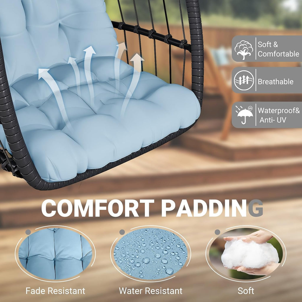 LEVELEVE Egg Chair with Stand,Patio Rattan Wicker Hanging Swing Egg Chair Hammock Chair for Bedroom Porch Garden,Thickened Aluminum Alloy Steel Frame and UV Resistant Cushion,350LBS Capacity