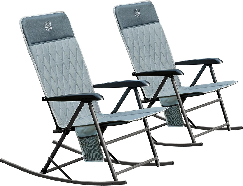 Timber Ridge 3-Level Adjustable Rocking Camping Chair, Ergonomic Padded High Back, Supports 300 LBS, Stable Anti-Tip Rocker, Hard Armrests for Easy Standing, Portable for Patio, Lawn & Tailgating