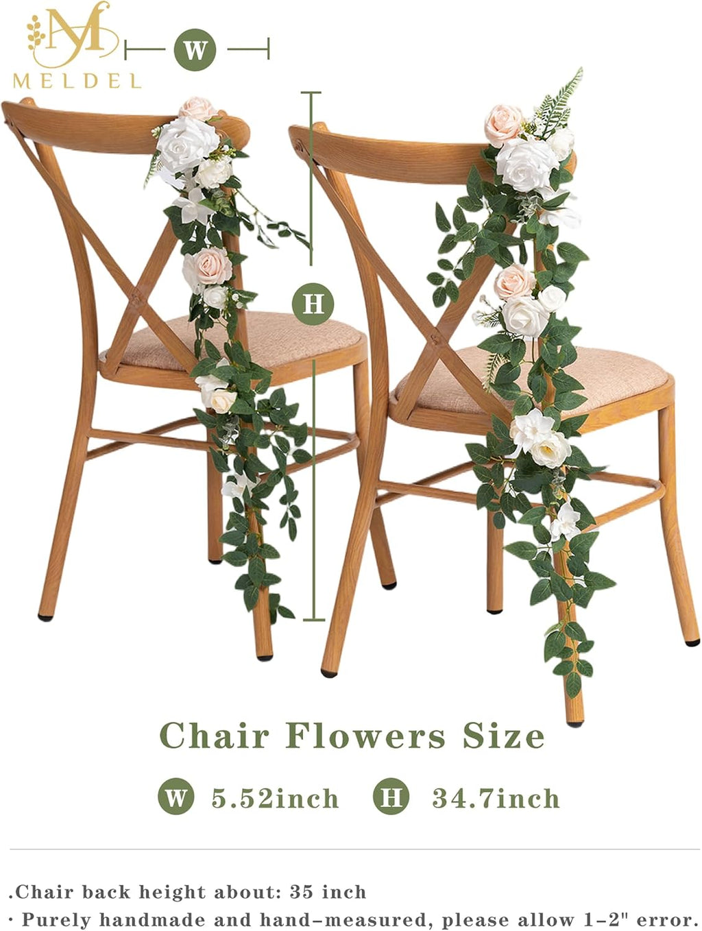 10pcs Wedding Aisle Decorations Chair Floral Swag Artificial Pew Flowers Hanging Garland White & Champagne for Ceremony Reception Church Rose Floral Faux Arrangement Party Outdoor Garden Decor