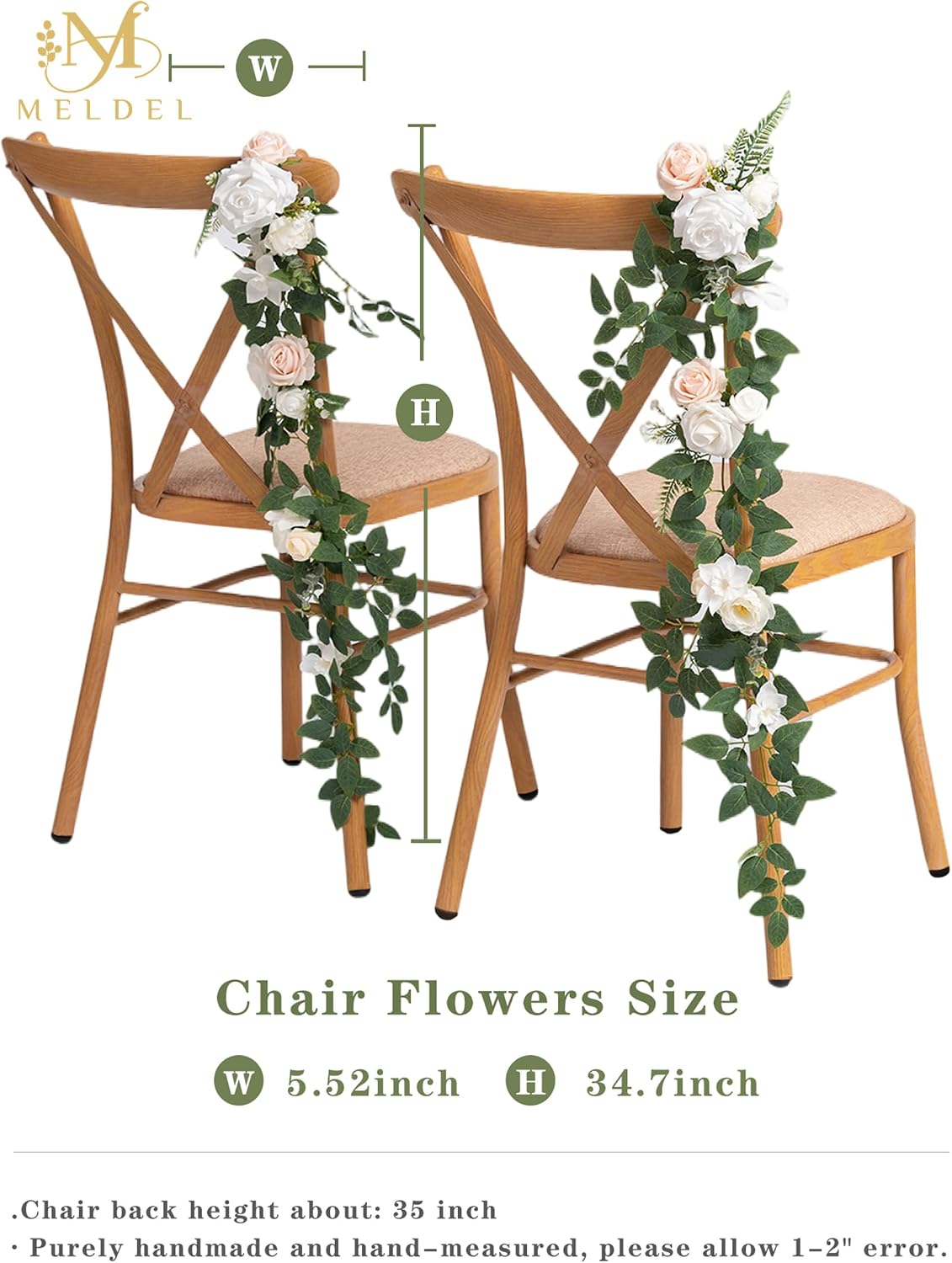 10pcs Wedding Aisle Decorations Chair Floral Swag Artificial Pew Flowers Hanging Garland White & Champagne for Ceremony Reception Church Rose Floral Faux Arrangement Party Outdoor Garden Decor