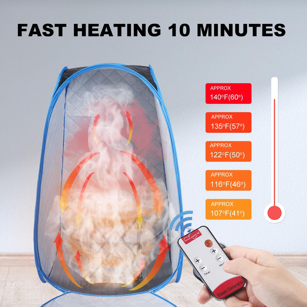 Foldable Portable Steam Sauna, Personal Sauna Tent for Home SPA with 1000w 2.2L Steamer, Folding Chair, Remote Control, Black