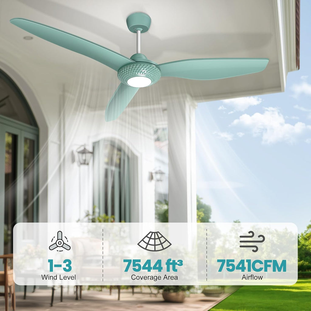 Outdoor Ceiling Fan Light for Gazebo with Battery, 52' Solar Ceiling Fan with Adjustable Thermostat & 2pcs 30W Bifacial Panels for Patios, Porch, Barn, Shed