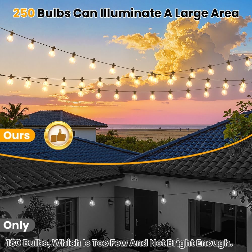 LED Outdoor String Lights, 500FT Patio Lights with 250+10 Shatterproof G40 Globe Bulbs, Waterproof Connectable Dimmable 2700K Hanging Lights for Outside Backyard Porch Balcony Party Gazebo Bistro cafe
