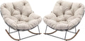 Outdoor Rocking Chairs Set of 2,Oversized Papasan Chair with Cushion and Frame, Comfy Modern Rocker Egg Chair for Living Room, Garden Backyard(Beige,2PC)