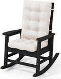 KINGYES Oversized Outdoor Rocking Chair with Cushion, All-Weather Patio Rocking Chairs, HDPE Porch Rocker for Adults, 350 lbs Capacity, Black Chair with Beige Cushion