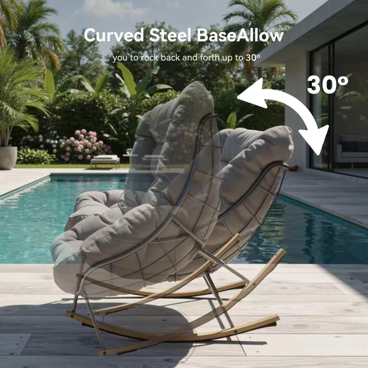 Outdoor Rocking Chairs Set of 2,Oversized Papasan Chair with Cushion and Frame, Comfy Modern Rocker Egg Chair for Living Room, Garden Backyard(Grey,2PC)