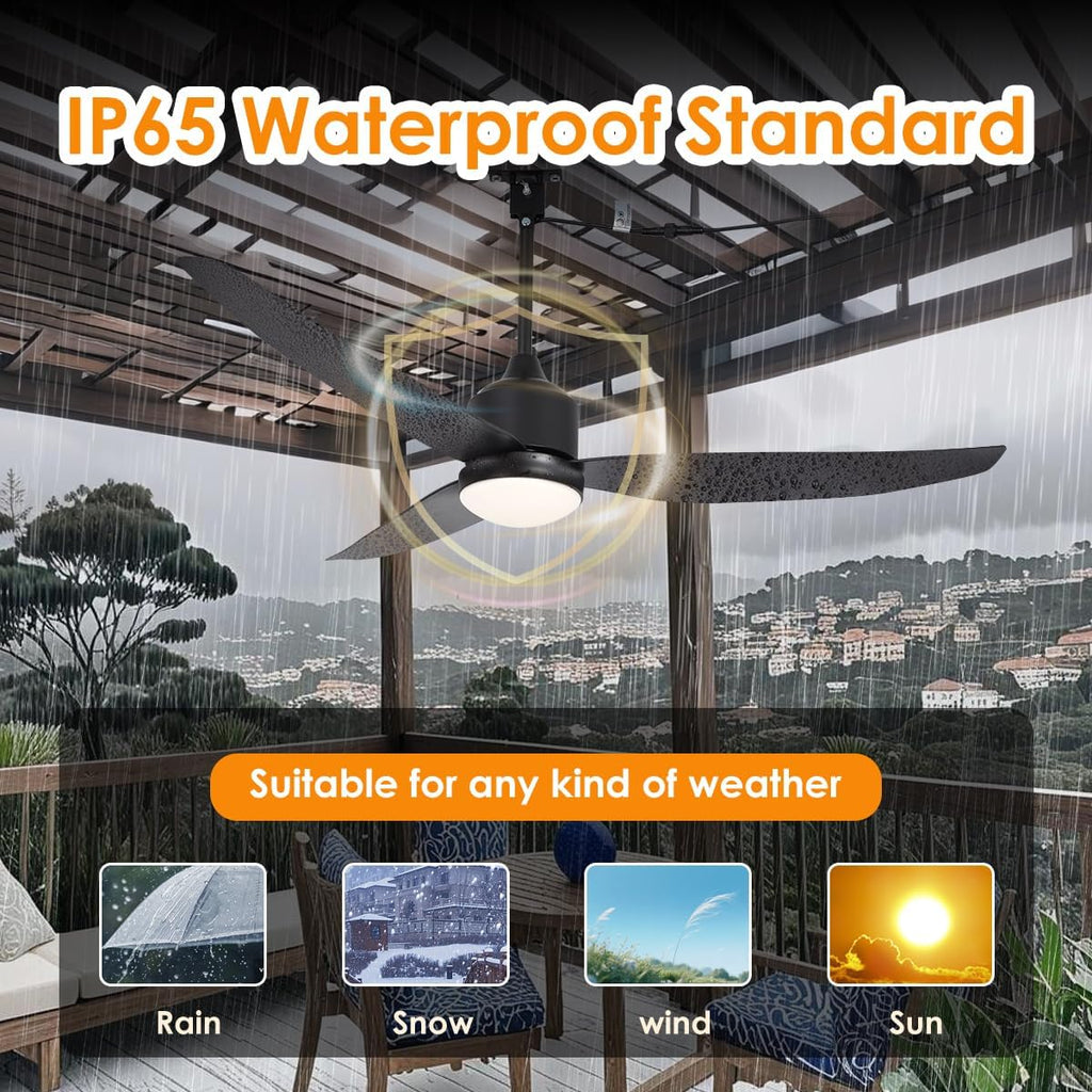 52 inch Outdoor Ceiling Fan with Lights,IP65 Waterproof Gazebo Fan with Remote, Farmhouse Rustic Ceiling Fans,Plug in Hanging Ceiling Fan with 3CCT 6-Speeds for Patio Porch Pergola