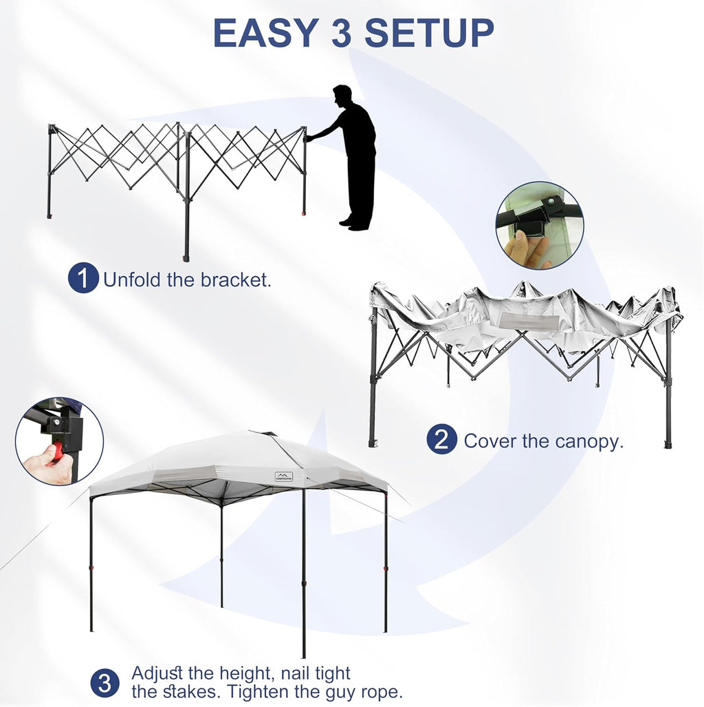 KAMPKEEPER 12x12 Pop Up Canopy Tent,Heavy Duty Outdoor Sun Shade for Events,Camping,Parties - Polygonal Patio Gazebo with Wheeled Bag,4 sandbags (White, 12x12FT)