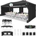 COBIZI 10x20 Pop Up Canopy Tent, Outdoor Party Tent with 4 Sidewalls, 1 Person Easy Set up, Tents for Parties with Fluorescent Strip & 4 Sandbags, Waterproof UPF50+, 3 Adjustable Height, Black