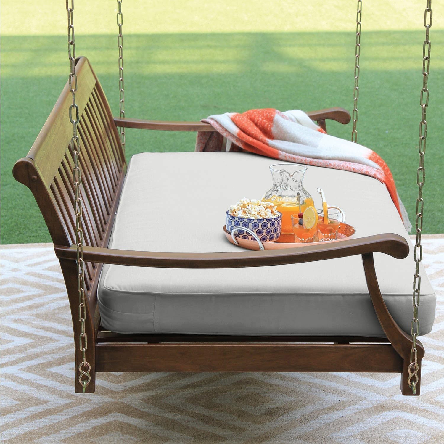 Cambridge Casual Robin Mahogany Wood 6 FT Porch Swing Bed, Upgraded Patio Porch Swing Daybed with Thick Oyster Cushion Support, 750 LBS, Outdoor Swing Bed for Garden, Backyard, or Porch