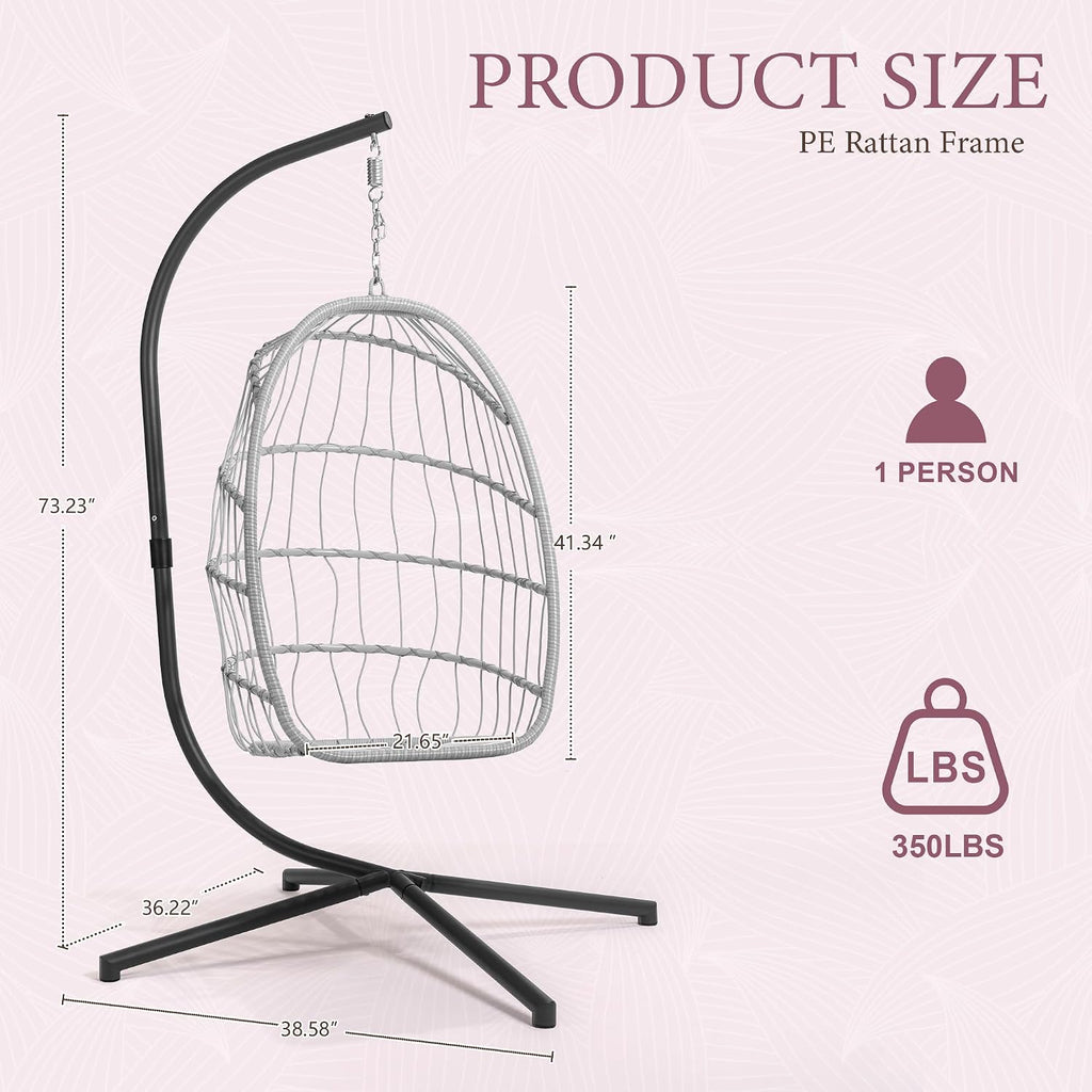 Yechen Egg Hanging Chair with Stand, Patio Wicker Pink Swing Chair Hammock Egg Chairs with UV Resistant Cushion for Indoor Bedroom Outdoor Garden Backyard