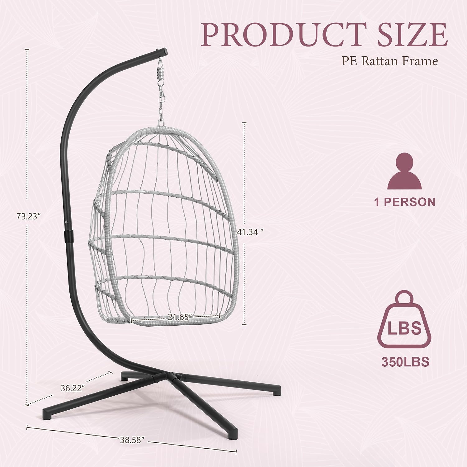 Yechen Egg Hanging Chair with Stand, Patio Wicker Pink Swing Chair Hammock Egg Chairs with UV Resistant Cushion for Indoor Bedroom Outdoor Garden Backyard
