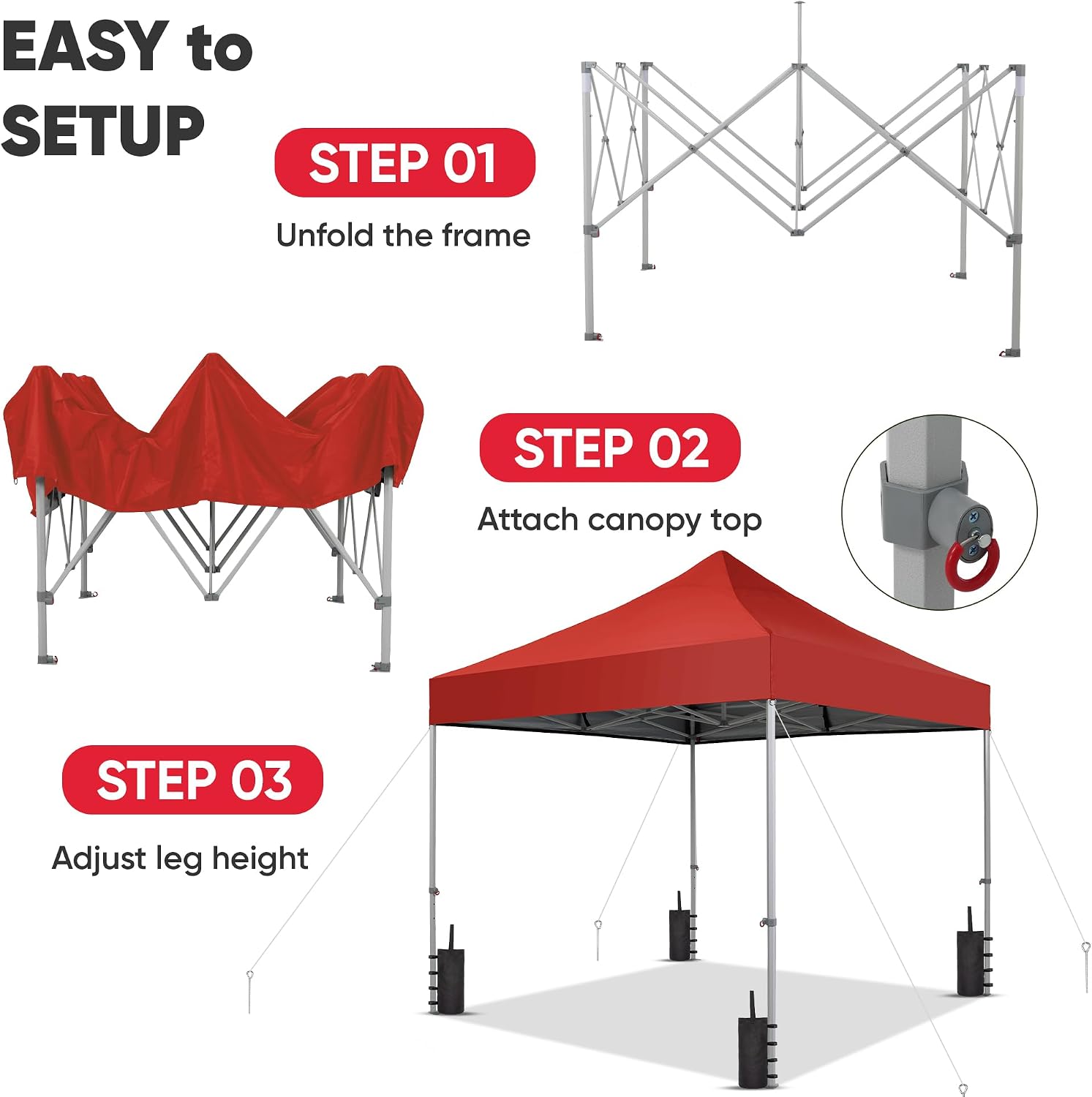 GDY 10x10 Ft Steeple Outdoor Pop Up Canopy Tent, Commercial Portable Instant Folding Gazebos, Hexagonal Tube Patio Canopies with Wheel Bag, Red.