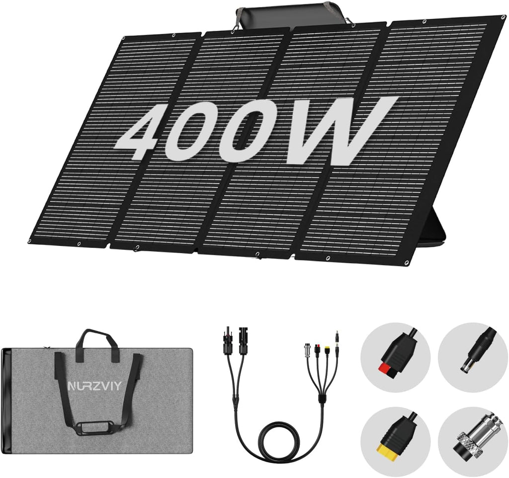 400 Watts Foldable Solar Panel, Luggable & Durable, Portable 400W Solar Charger Complete with Adjustable Stand Case, 40V Waterproof for Off-Grid Camping RV/Campervan Solar Generator