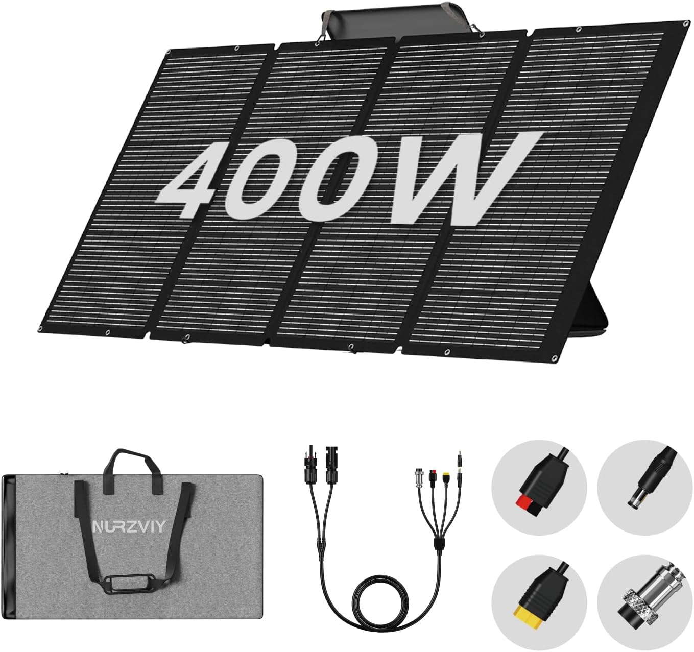 400 Watts Foldable Solar Panel, Luggable & Durable, Portable 400W Solar Charger Complete with Adjustable Stand Case, 40V Waterproof for Off-Grid Camping RV/Campervan Solar Generator