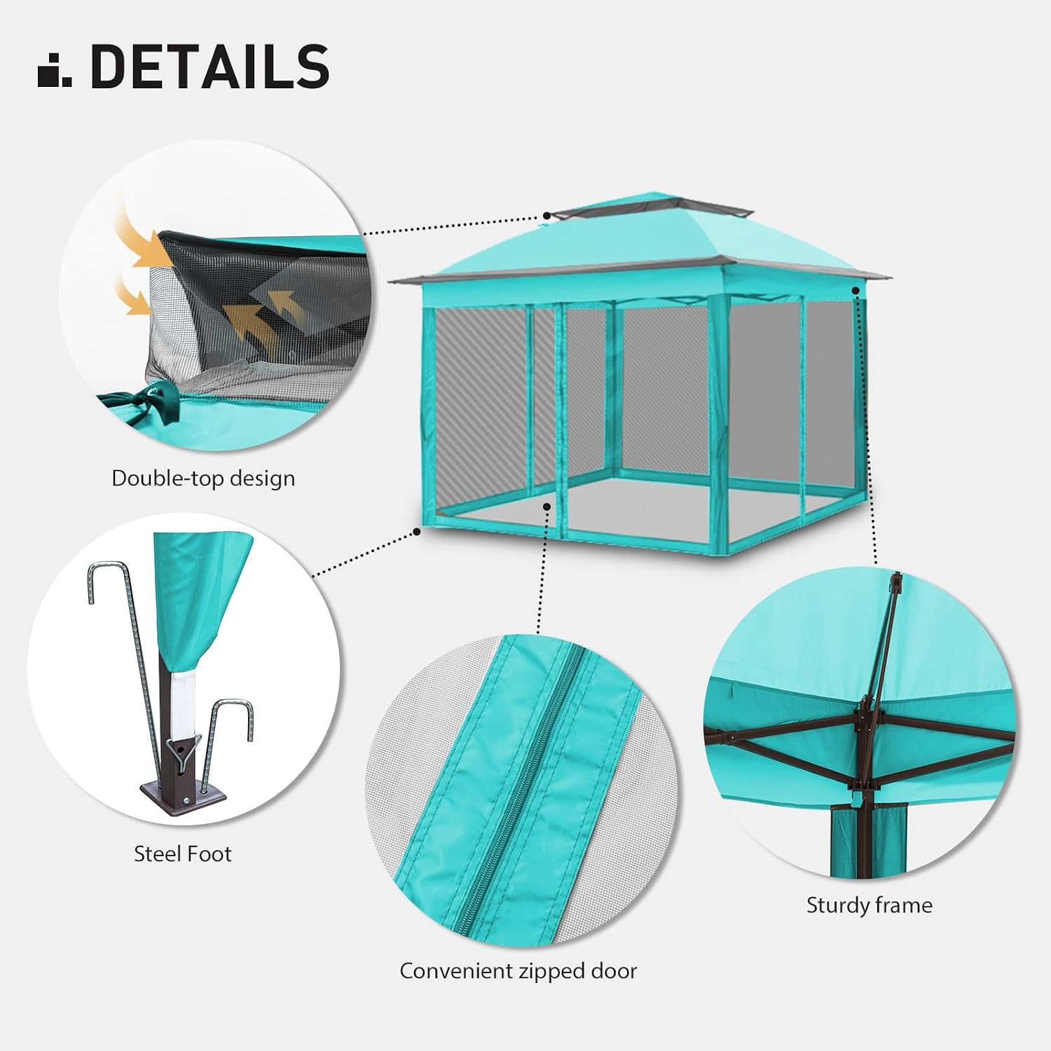 11'x11' Pop Up Gazebo for Patios Canopy Tent with Sidewalls Outdoor Gazebo with Mosquito Netting Pop Up Canopy Shelter Wedding Tent, Aqua Blue