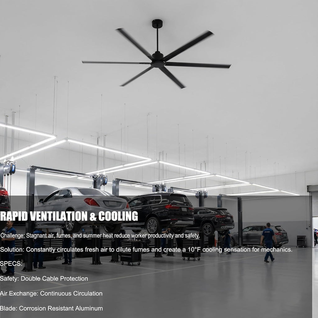 120 Inch (10 ft) Big HVLS Industrial Fan, Large Shop Ceiling Fan with Remote, Quiet 90W DC Motor, 6 Aluminum Blades, 10-Year Warranty for Warehouse, Barn, Church & Auto Shop