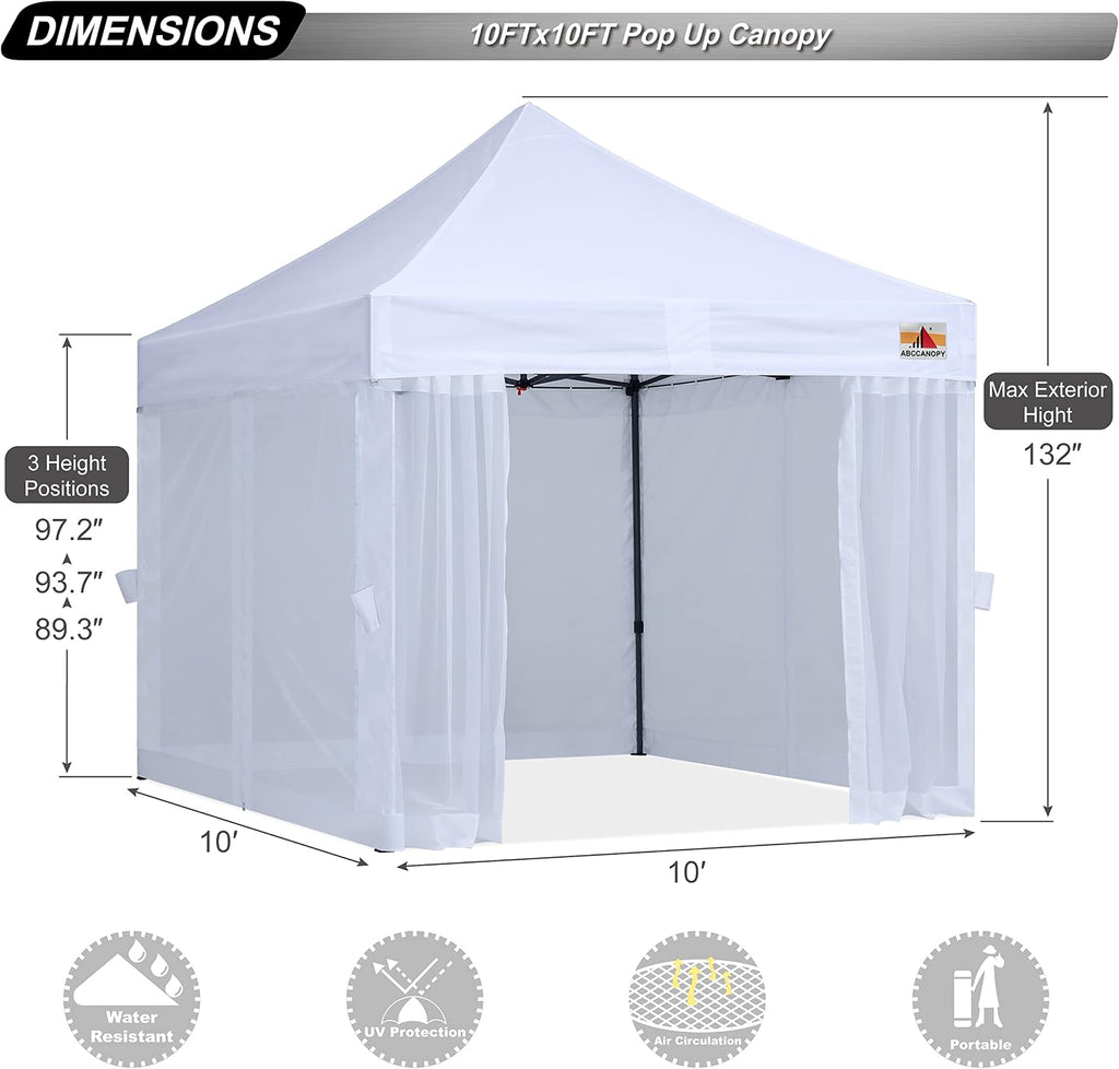 ABCCANOPY 10x10 Easy Pop Up Gazebo Canopy Tent Instant Outdoor Screen House with Netting Walls,White