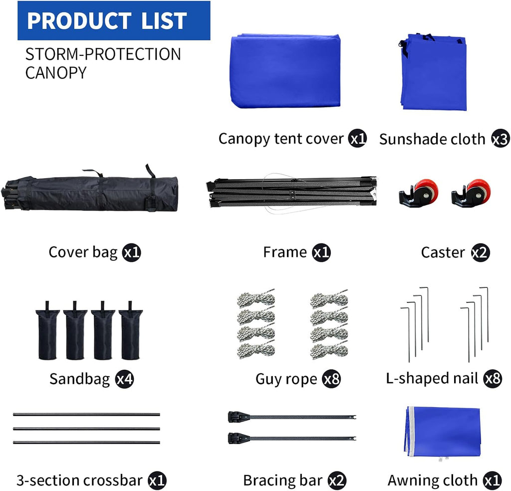 10x10 Pop up Canopy Tent with Awning Easy up Canopy with Wheel Bag Heavy Duty Waterproof Canopy Commercial Gazebo Tent for Outdoors Parties Vendors (Blue)