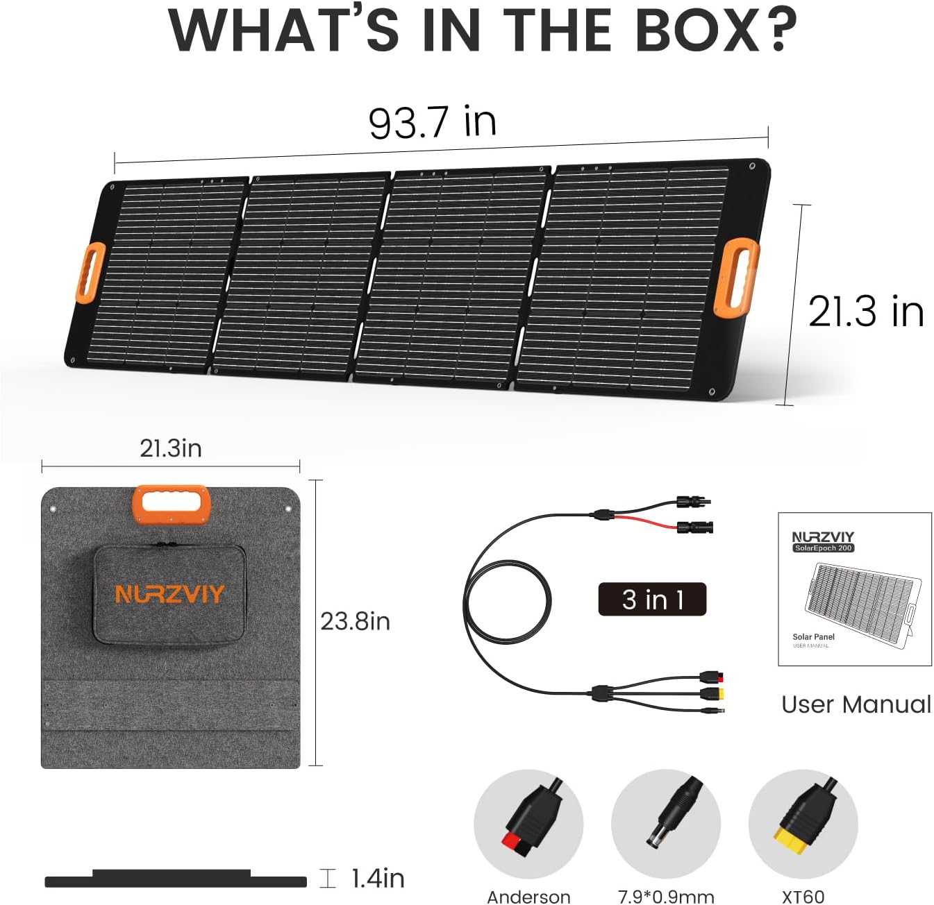 Portable Solar Panel 200 Watt Foldable 200W Solar Cell Solar Charger for Power Station, Waterproof w/Adjustable Kickstand XT60 Anderson DC 8mm Connector for Camping, Off Grid Living