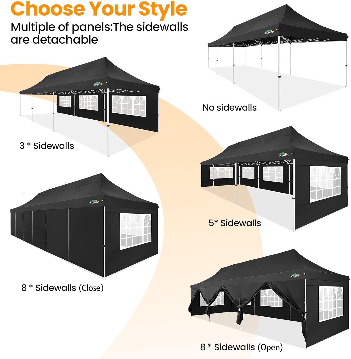 COBIZI 10x30 Pop up Canopy with 8 Removable Sidewalls & 4 Sandbags, Party Tent for Parties, Wedding, and Commercials, Waterproof and Instant Shelter UV50+ Ez Outdoor Canopy Tent with Roller Bag