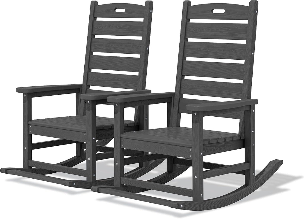 SERWALL Outdoor Rocking Chair Set of 2, Oversized Rocking Chair with Footboard for Adults, HDPE All Weather Resistant Rocking Chairs for Patio, 350lbs Weight Capacity, Gray