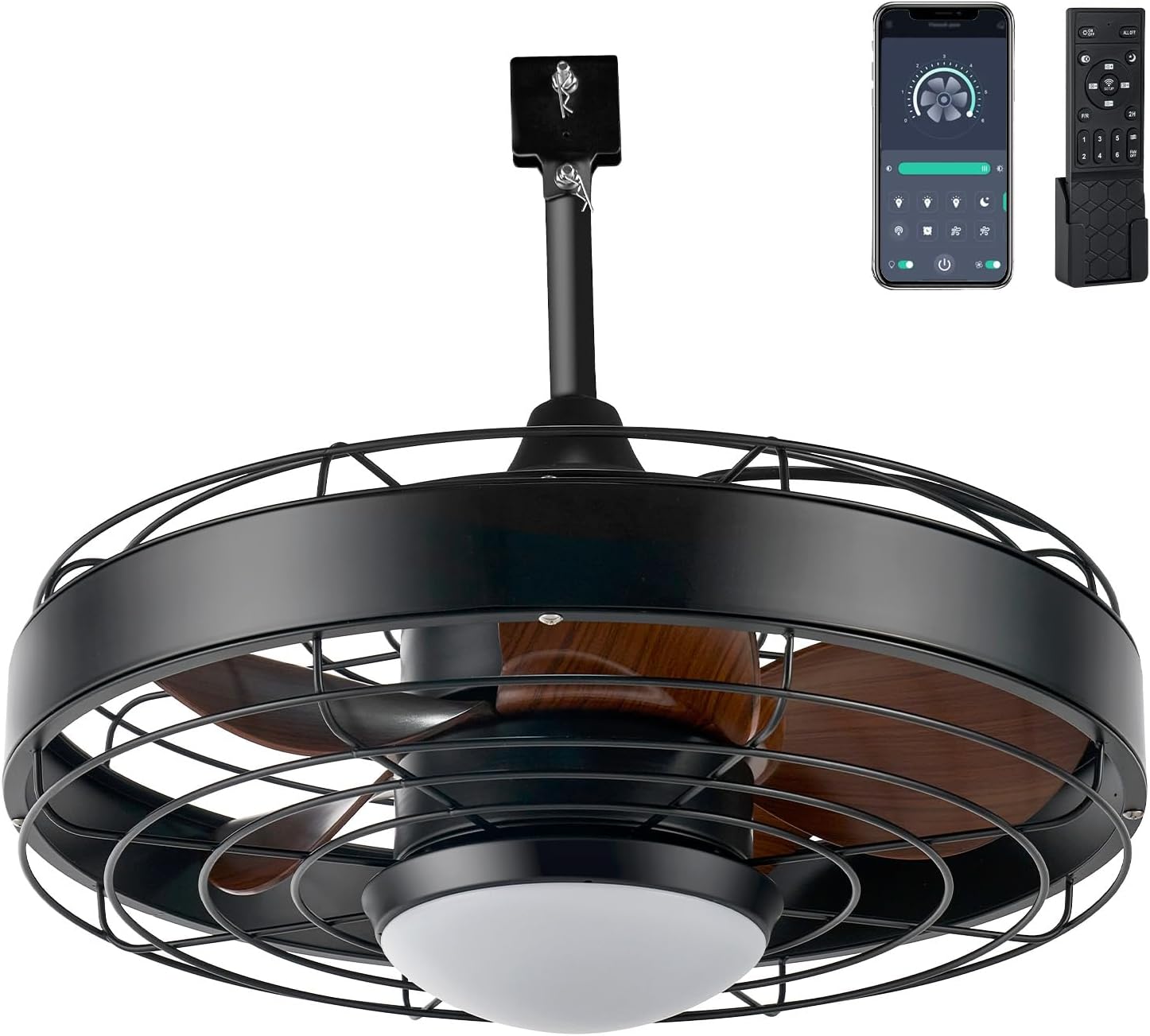 Aoxun 20 Inch Ceiling Fans, Waterproof Outdoor Ceiling Fans with Lights and Remote, LED Dimmable DC Reversible Modern Fandelier with 2 Size Downrods and Hanging Hook for Gazebo, Pergola