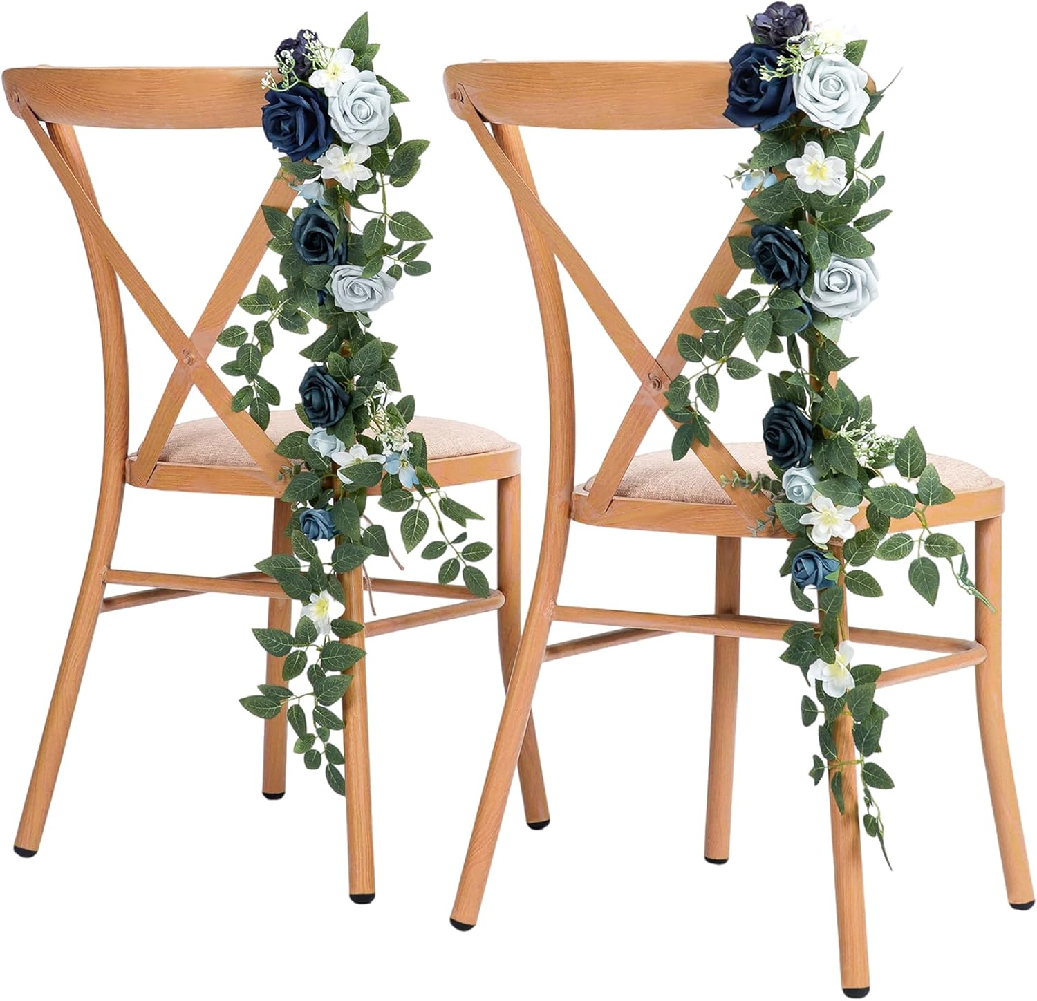 10pcs Wedding Aisle Decorations Chair Floral Swag Artificial Pew Flowers Hanging Garland White Blue & Nave for Ceremony Reception Church Rose Floral Faux Arrangement Party Outdoor Garden Decor