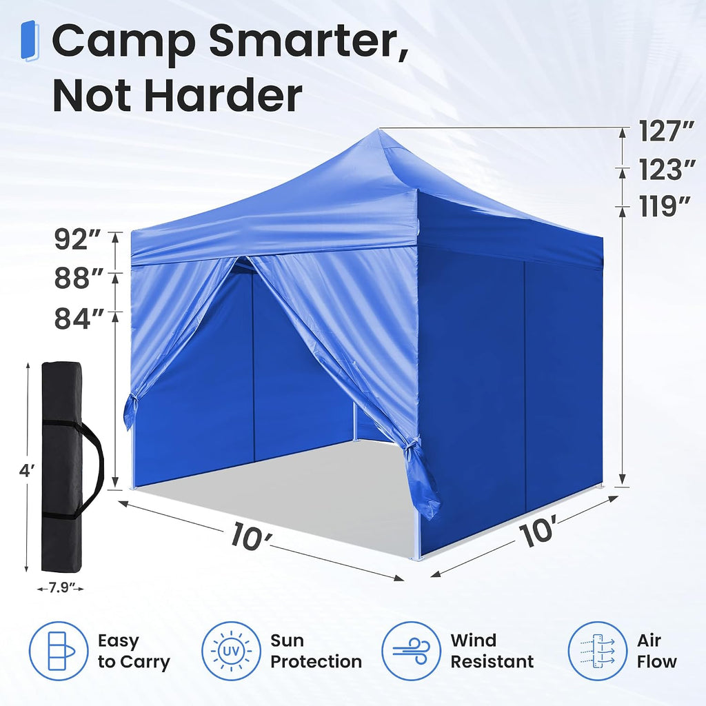 Pop Up Canopy Tent Instant Shelter, Portable Outdoor Sun Shade (Light Blue, 10x10 with Sidewalls)
