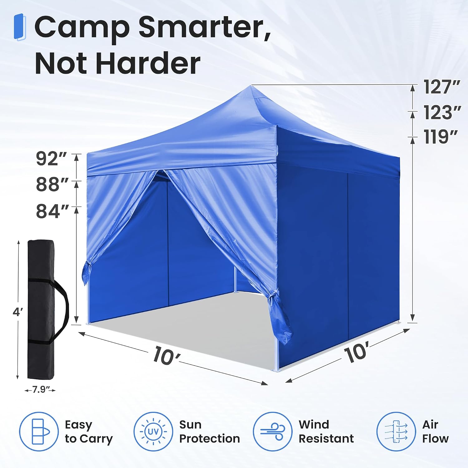 Pop Up Canopy Tent Instant Shelter, Portable Outdoor Sun Shade (Light Blue, 10x10 with Sidewalls)