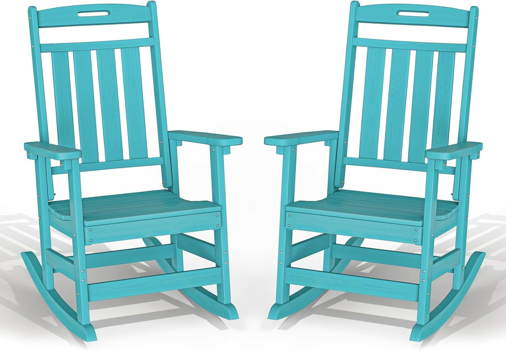 Plawdlik Oversized Outdoor Rocking Chair - All-Weather Resistant,HDPE Heavy Duty Patio Rockers with High Back - Perfect for Porch,Garden,Modern Style Set of 2-Aruba