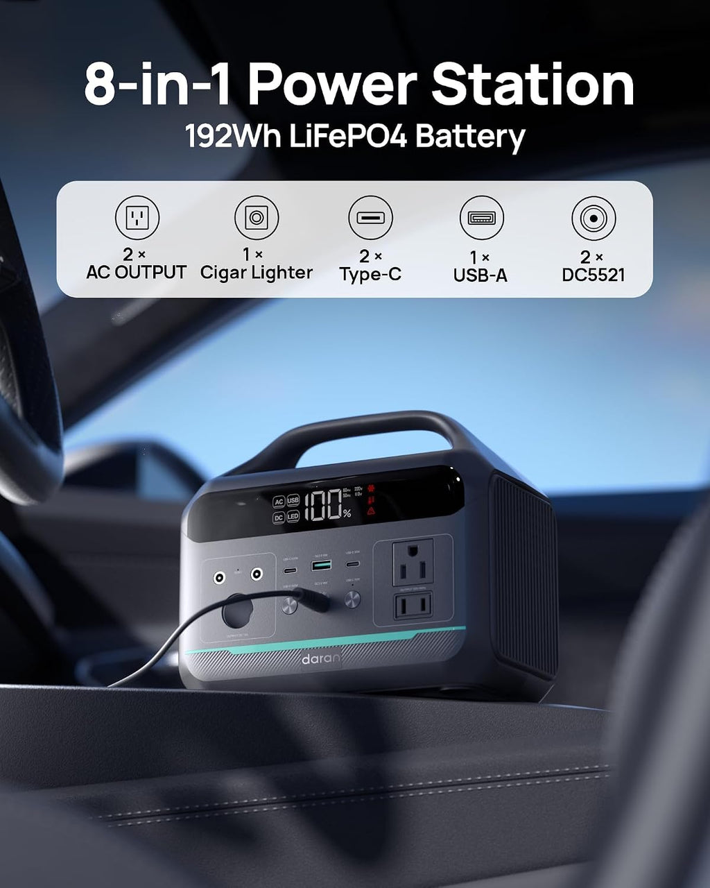 Portable Power Station 300W, 192Wh Large Power Bank with 110V AC Outlet, LiFePO4 Battery Backup,8-Ports Solar Generator Fast Charging for Camping, Hurricane Emergency, Outdoor,Home(Solar Optional)