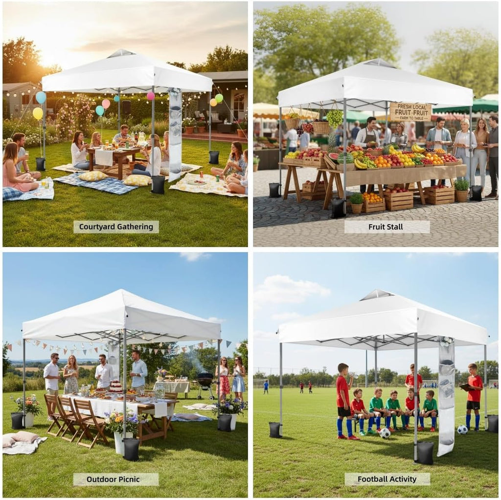 MFSTUDIO 10x10 Pop up Canopy Tent, Gazebo Shelter Sun Shade Canopies One Push Setup Portable Popup Easy Set up Tents with Vented Top,Storage,4 Sandbags,for Beach,Parties,Camping