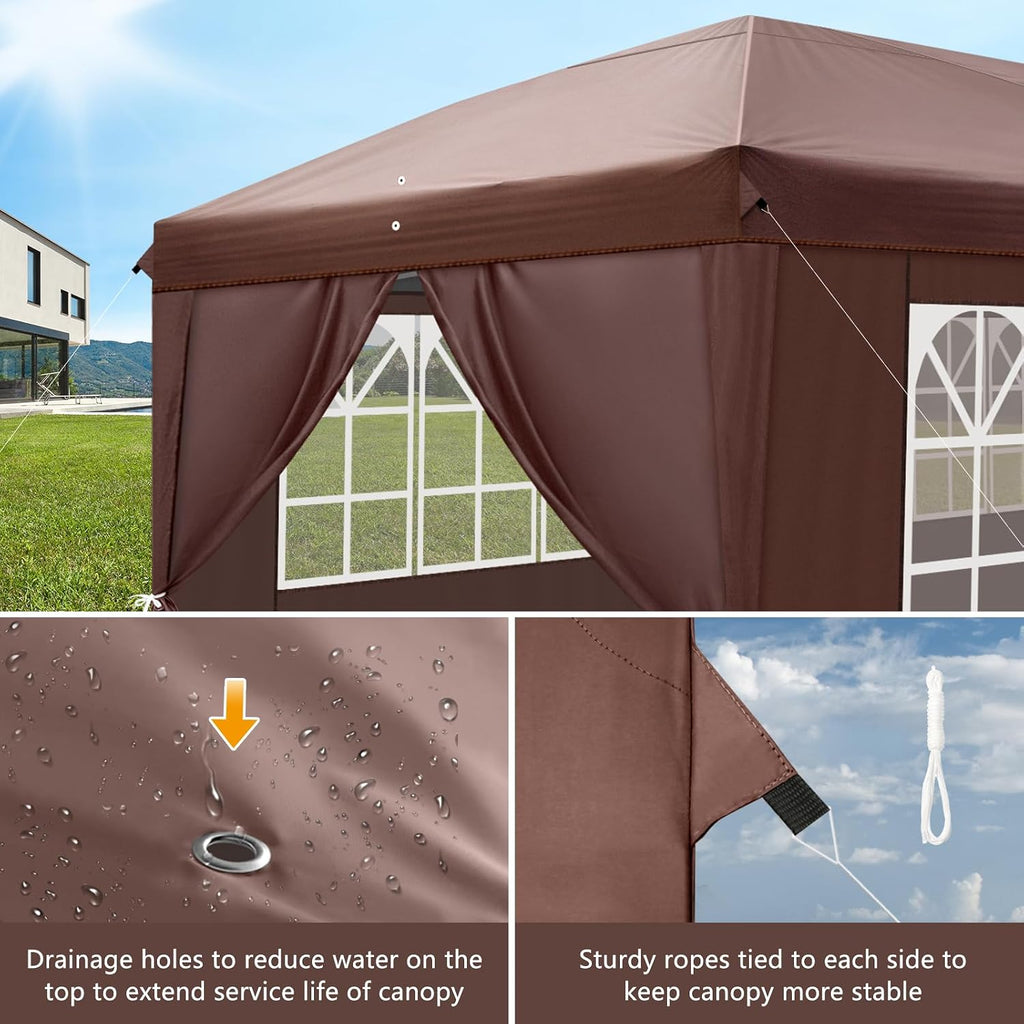 Outvita 10x20ft Pop Up Canopy Tent, Outdoor Instant Shelter Folding Canopy with 4 Side Walls and Carry Bag for Commercial Events, Party, Backyard BBQ, Camping Brown