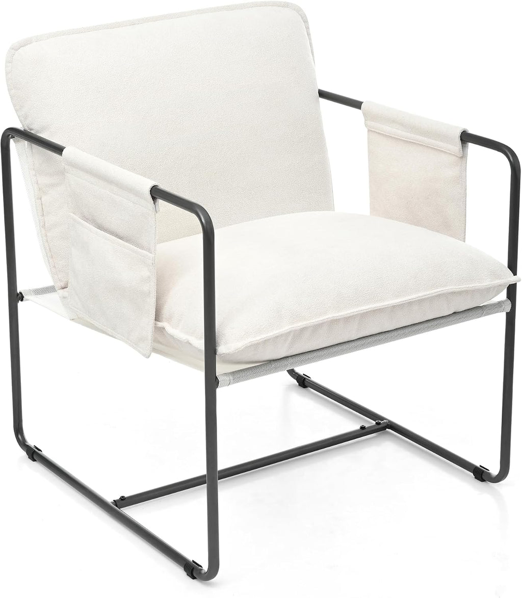Kaimei 2 Pack White Hanging Armchairs with Armrest and Storage Pockets, Plush Cushioned Hanging Chairs for Bedroom, Living Room