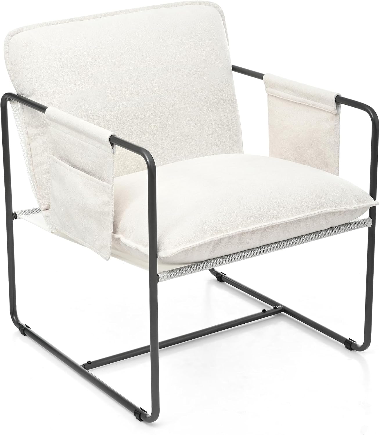 Kaimei 2 Pack White Hanging Armchairs with Armrest and Storage Pockets, Plush Cushioned Hanging Chairs for Bedroom, Living Room