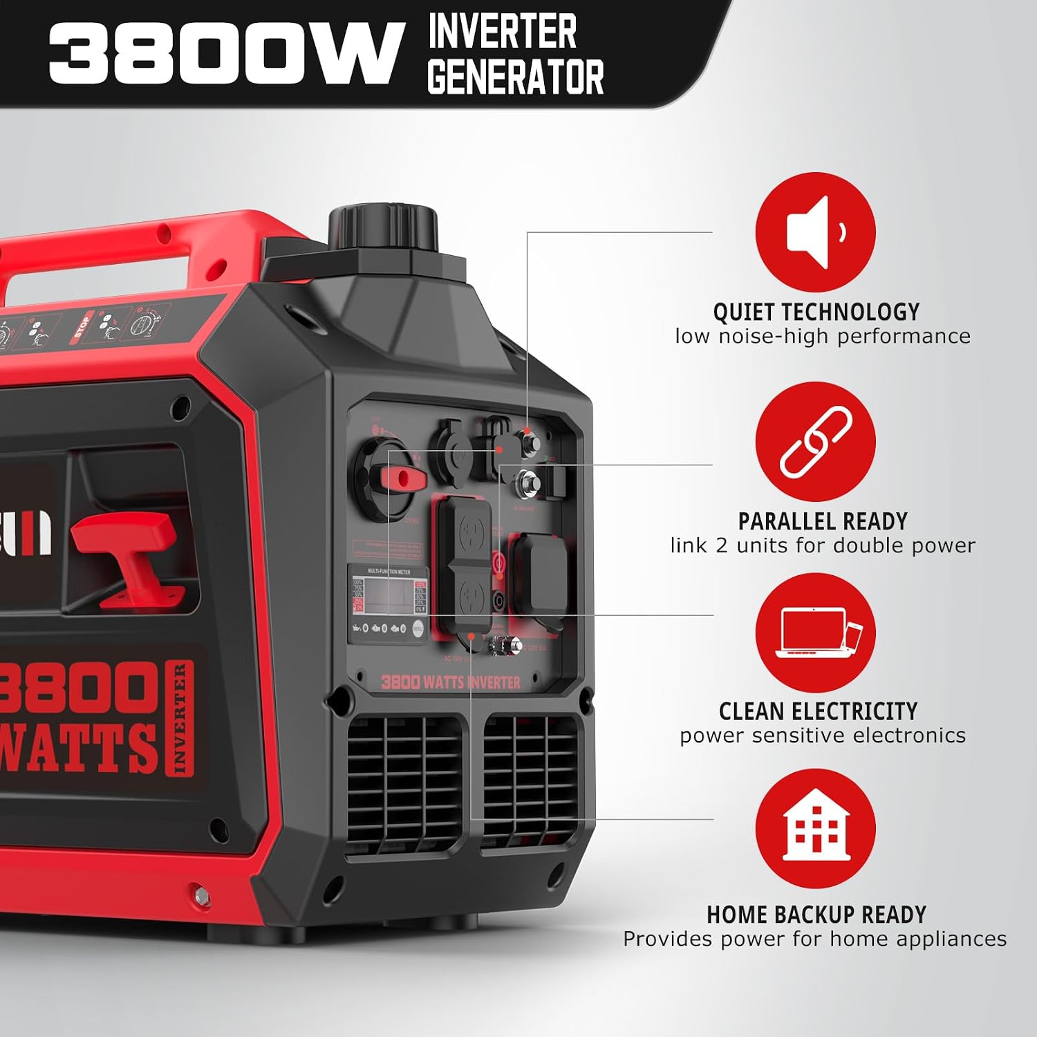 AMERISUN 3800W Inverter Generator, Gas Generator for Home Use Camping RV, EPA Compliant
