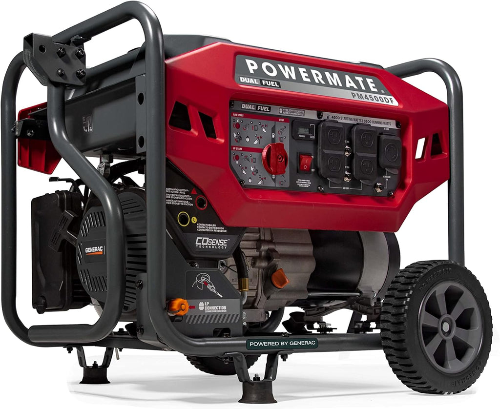 Powermate PM4500 4,500-Watt Dual-Fuel Compatible Portable Generator - Gas and Propane - COsense Technology - Reliable Power Solution for Home, Camping, and Emergency Backup - 49 State/CSA - Red/Black